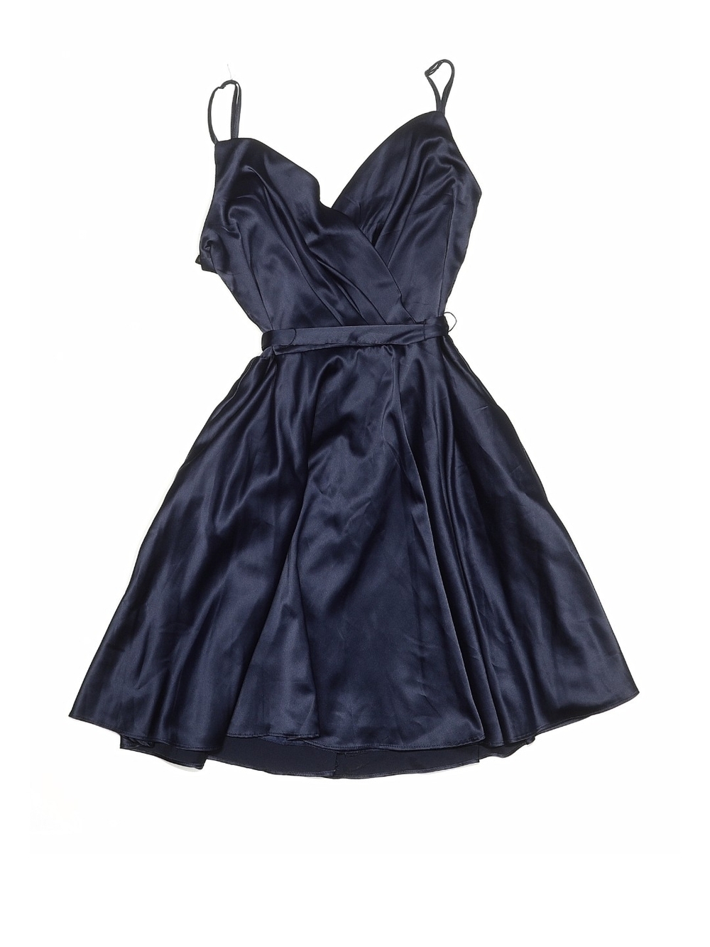 B. Smart Navy Satin Spaghetti-Strap Fit & Flare Dress